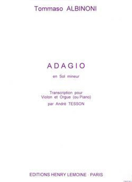 Adagio in G, Tomaso Albinoni. Violin and Piano (Organ)