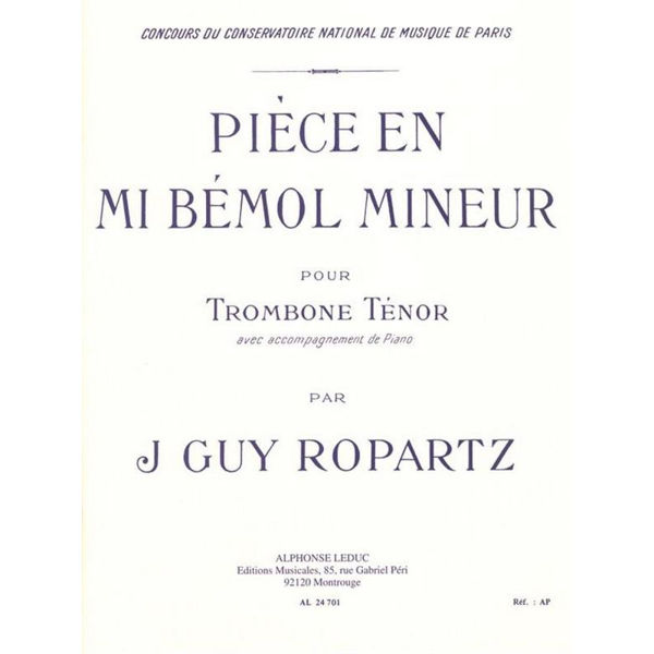 Piece En Mib Mineur, Josepth Guy Ropartz, Tenor Trombone and Piano
