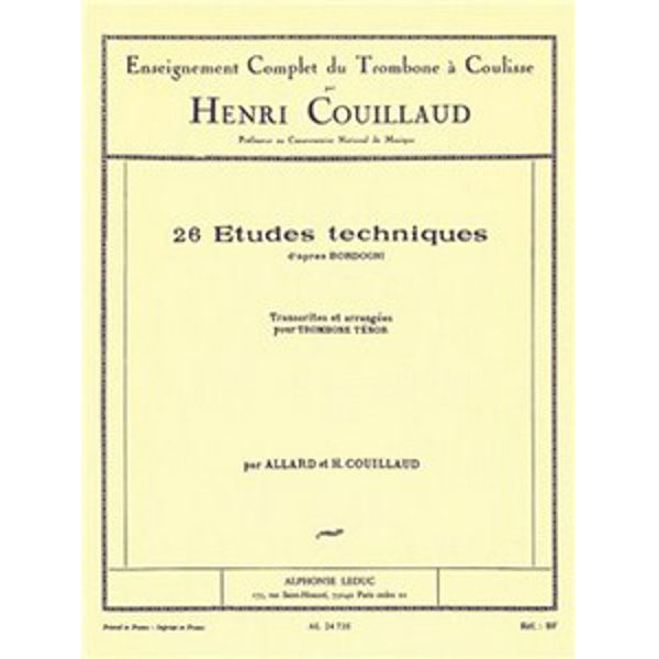 26 Etudes techniques d' apres Bordogni. Trombone, arr Couillaud