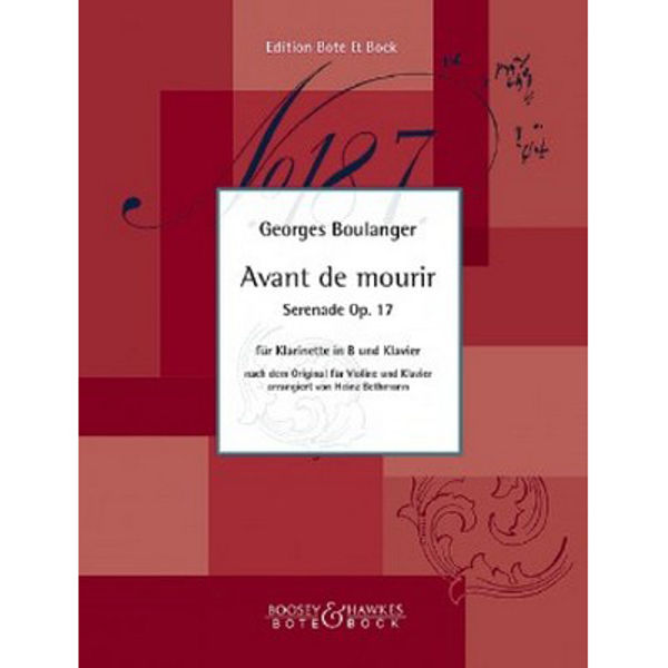 Avant De Mourir, Georges Boulanger, Clarinet and Piano