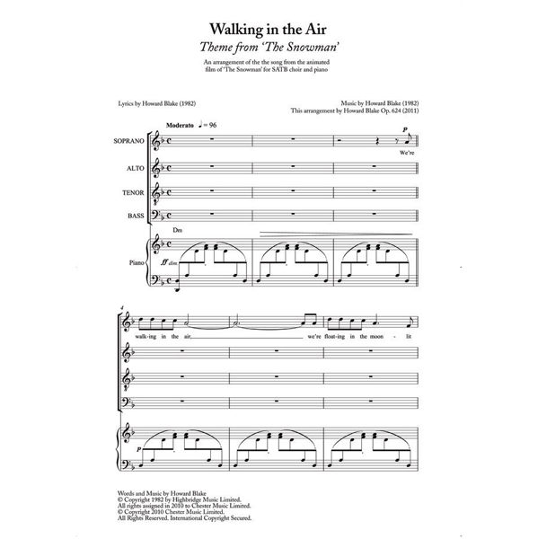 Walking in the Air Theme from the Snowman, SATB/Piano, Howard Blake (min 5 eks)