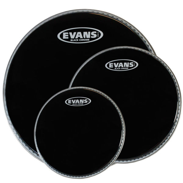 Trommeskinnpakke Evans Black Chrome, ETP-CHR-R, 10,12,16, Rock, Black