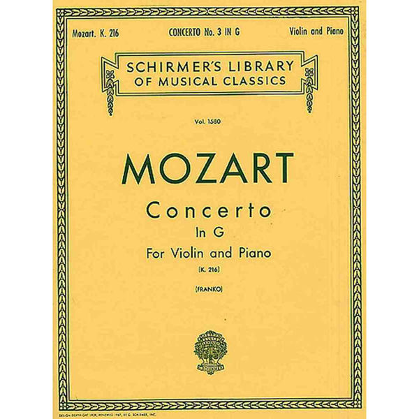Violin Concerto No.3 In G K.216 (Violin/Piano) W.A Mozart