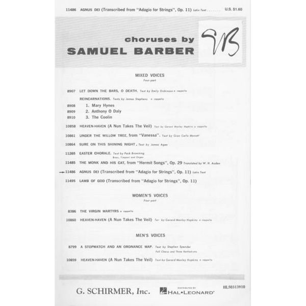 Agnus Dei, Samuel Barber, SATB and Piano