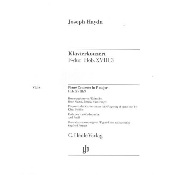Concerto for Piano (Harpsichord) and Orchestra F major Hob. XVIII:3, Joseph Haydn - Viola Part