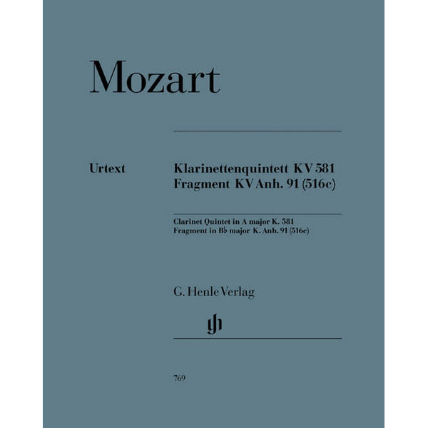Clarinet Quintet A major K. 581 and Fragment K. Anh. 91 (516c), Wolfgang Amadeus Mozart - Clarinet, 2 Violins, Viola, Violoncello