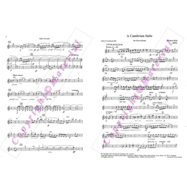 Cambrian Suite, A (Michael Ball), Brass Band Parts/Stemmesett