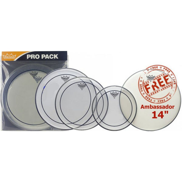 Trommeskinnpakke Remo Pinstripe Clear PP-0110-PS, ProPack ,14,10,12 +14 Ambassador Coated