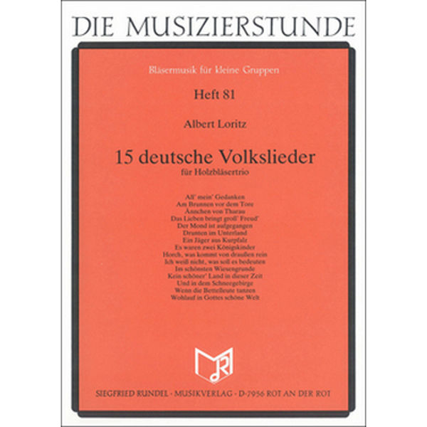 15 deutsche Volkslieder, Albert Loritz. Woodwind Trio