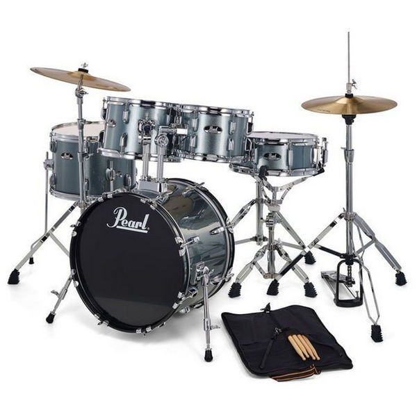 Slagverk Pearl Roadshow RS585C/C706, 18 m/Stativer, Cymbaler og Stol, Chrome Hwd, Charcoal Metallic