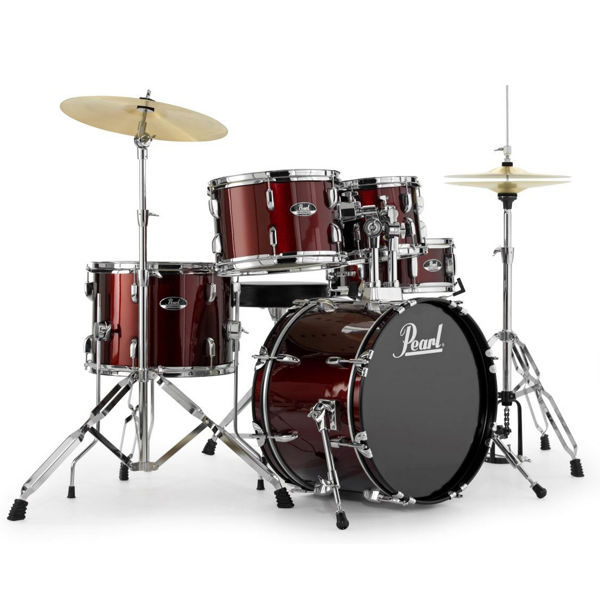 Slagverk Pearl Roadshow RS585C/C91, 18 m/Stativer, Cymbaler og Stol, Chrome Hwd, Wine Red