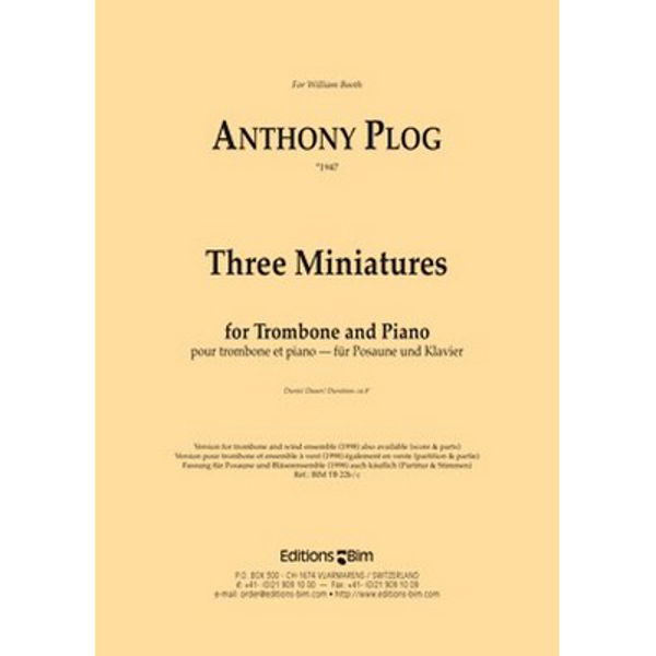 3 Miniatures, Anthony Plog. Trombone and piano