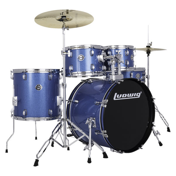 Slagverk Ludwig Accent LC19019, 20 m/Hwd og Cymbaler, Blue Sparkle