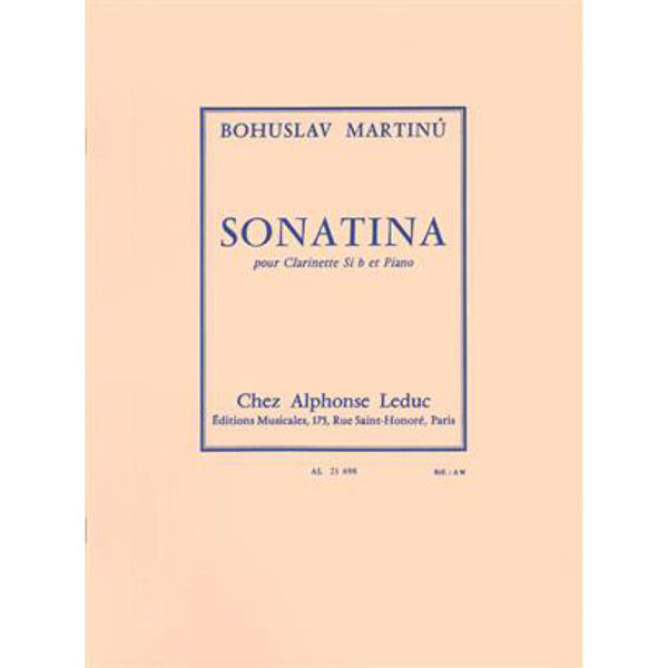 Sonatina, Bohuslav Martinu. For Clarinet and Piano