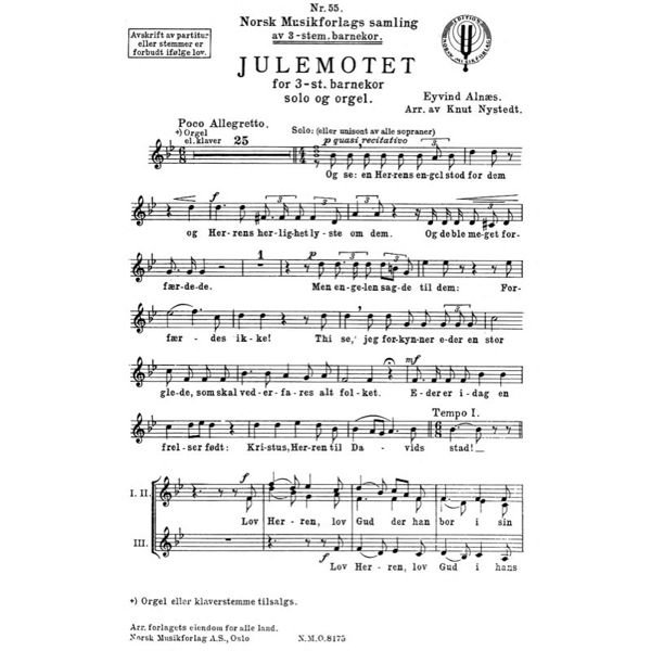 Julemotett - Eyvind Alnæs arr Knut Nystedt. Korstemme (for blandet kor, solo og orgel)