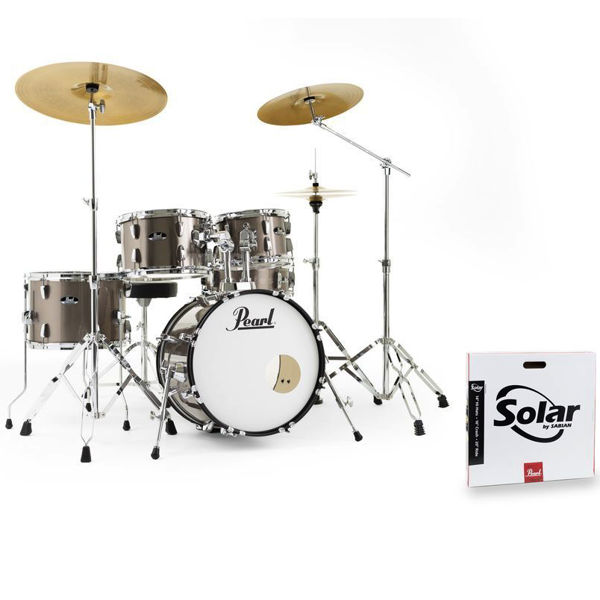 Slagverk Pearl Roadshow RS585BC/C707, 18 m/Stativer, Cymbaler og Stol, Chrome Hwd, Bronze Metallic