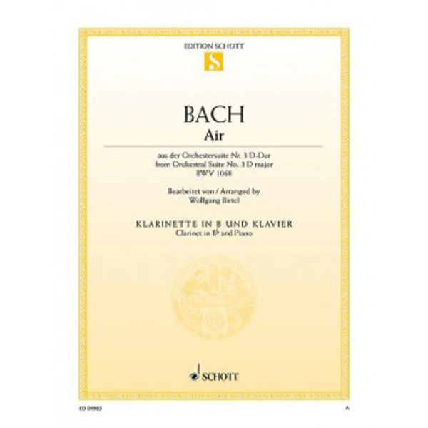 Air from the Orchestral Suite No. 3 BWV 1068 D-major. Clarinet in Bb and piano. Bach