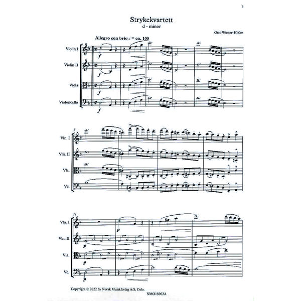 Strykekvartett i d-moll, Otto Winther-Hjelm. Score