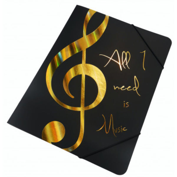 Notemappe - All I need is Music - Gold (File with elastic band)