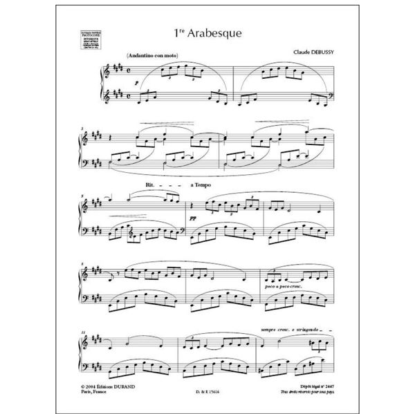 Premiere Arabesque, Claude Debussy. Piano