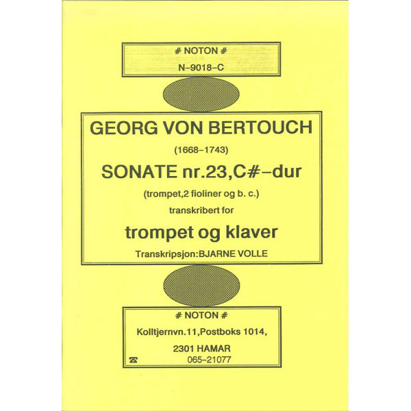 Sonate No. 23 C#-Dur, Georg von Bertouch arr. Bjarne Volle. Trompet, Piano