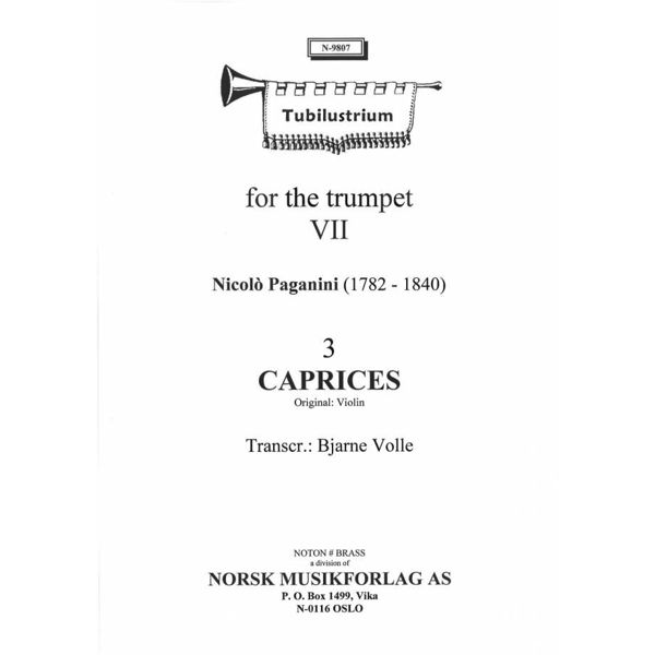 3 Caprices for the Trumpet VII, Nicolo Paganini arr Bjarne Volle. Trompet