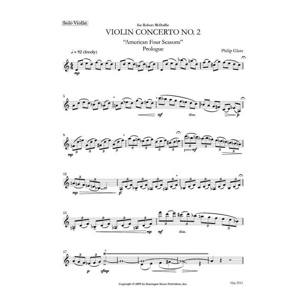 Violin Concerto 2, Philip Glass. Violin and Piano