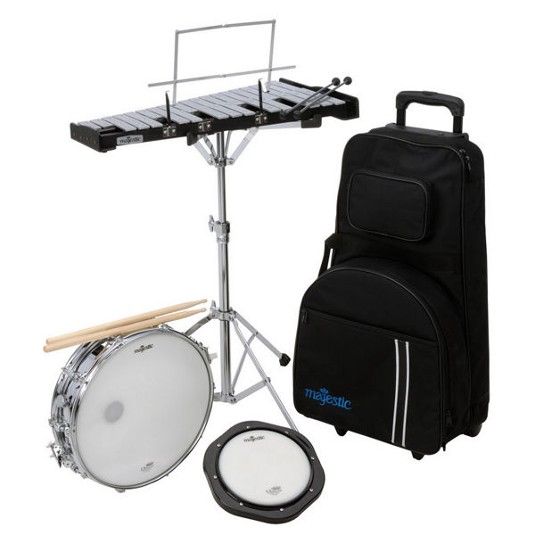 Slagverkpakke Majestic AK1432DP, Easy Roll Cart Snaredrum/Bell/Pad Kit. 2.5 Okt. Bells, Snare, Practice Pad