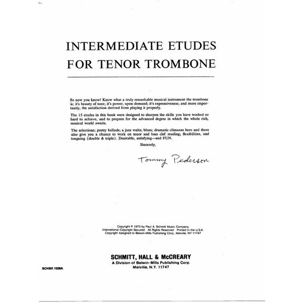 Intermediate Etudes for Trombone - Tommy Pederson