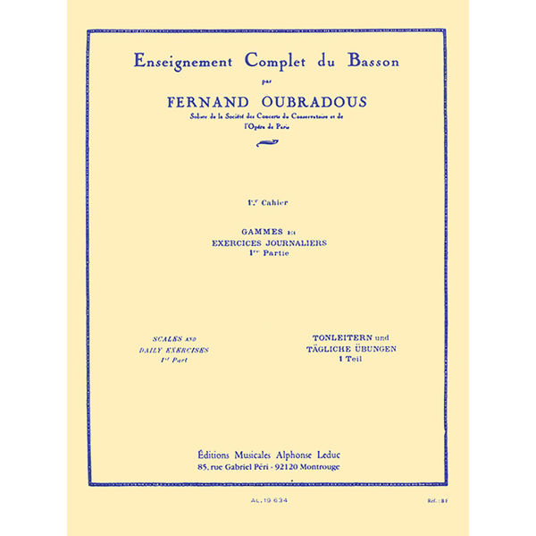 Enseignment Complet Du Basson Vol.1 - Gammes Et Exercices Journaliers I, Fernand Oubradous
