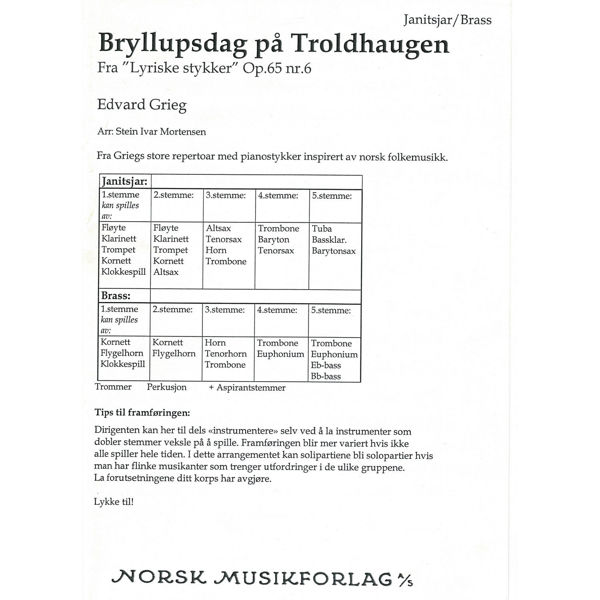 Bryllupsdag På Troldhaugen, fra Lyriske Stykker Op. 65 nr 6. Edvard Grieg arr Stein Ivar Mortensen - FS15 Flexi