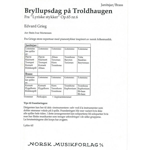 Bryllupsdag På Troldhaugen, fra Lyriske Stykker Op. 65 nr 6. Edvard Grieg arr Stein Ivar Mortensen - FS15 Flexi