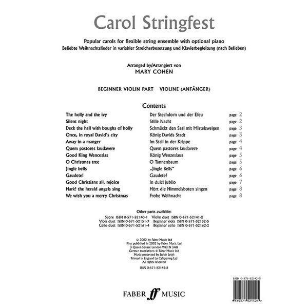 Carol Stringfest - Beginner Violin Part. Mary Cohen