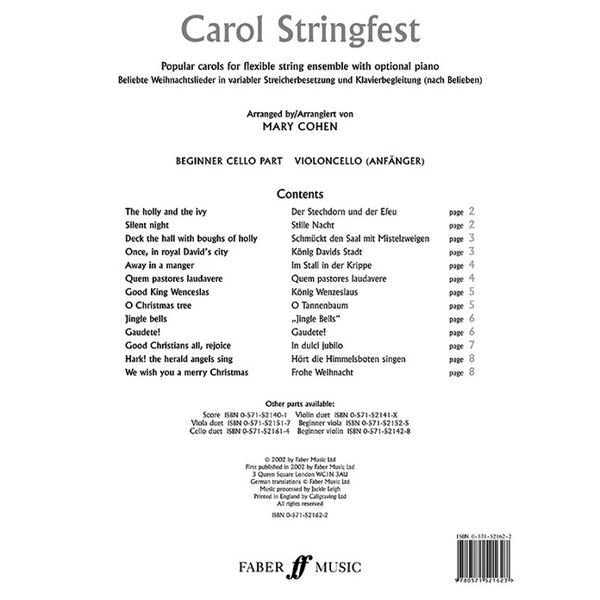 Carol Stringfest - Beginner Cello Part. Mary Cohen