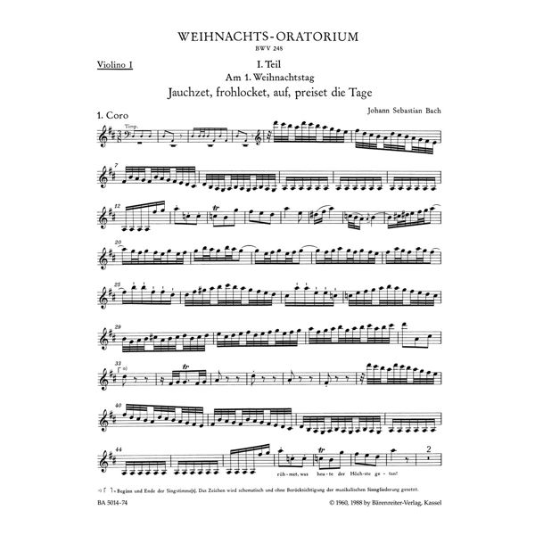 Christmas Oratorio BWV 248, Johann Sebastian Bach. Violin 1 Part