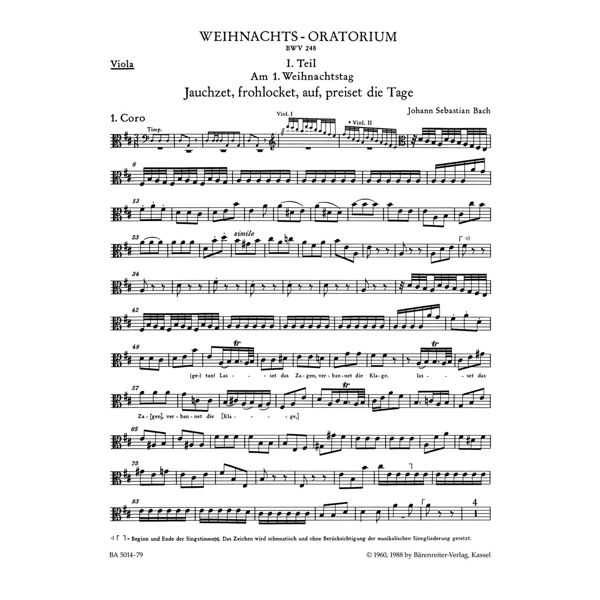 Christmas Oratorio BWV 248, Johann Sebastian Bach. Viola