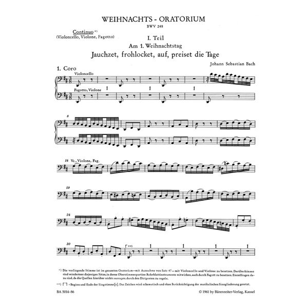 Christmas Oratorio BWV 248, Johann Sebastian Bach. Cello/Doublebass/Bassoon