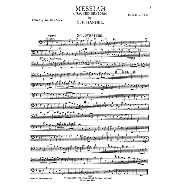Händel - Messiah. Orchestra part Violincello/Double Bass. Shaw Watkins