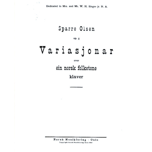 Variasjoner over Ein Norsk Folketone, Sparre Olsen. Piano