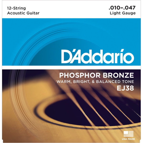 Gitarstrenger Akustisk 12-Strenger D'Addario, EJ38 Phosphor Bronze 010-047