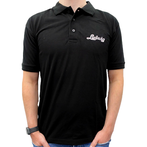 Polo Shirt Ludwig LUDPOLOL, Mens Polo, Black, Script Logo, Large