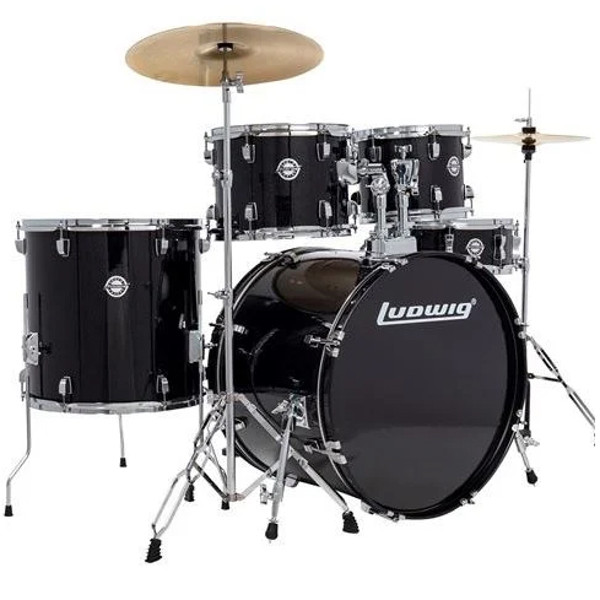 Slagverk Ludwig Accent LC19511, Driver, 22, m/Stativer og Cymbaler, Black Sparkle