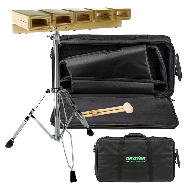 Temple Blocks Grover TPB-XTCM, 5-Piece Set w/Mounting Clamp, Stand, Case & Mallets