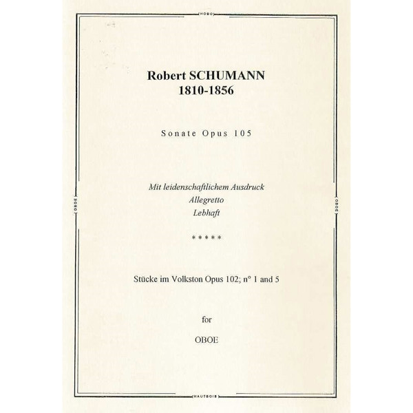 Sonata und Stucke Im Volkston Op.105 og Op.102 1/5,  Robert Schumann. Oboe and Piano