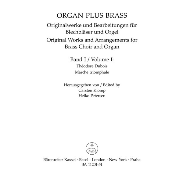 Organ Plus -  Brass Volume I. March Triomphale, Dubois. Trumpet 1