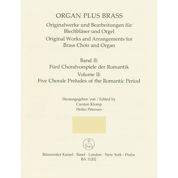 Organ Plus -  Brass Volume 2. Five Chorale Preludes of the Romantic Period. Trumpet 1