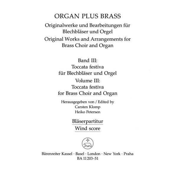 Organ Plus -  Brass Volume 3. Toccata Festiva for Brass Choir and Organ
