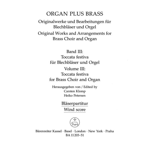 Organ Plus -  Brass Volume 3. Toccata Festiva for Brass Choir and Organ