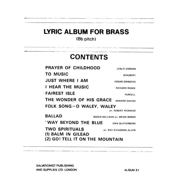 Salvation Army Instrumental Album No.31 - Lyric Album for Brass