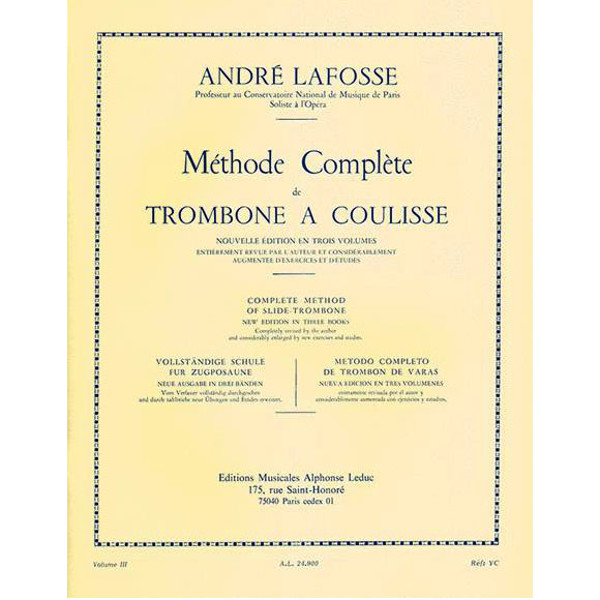 Methode Complete de Trombone A Coulisse Volum 3, Andre Lafosse